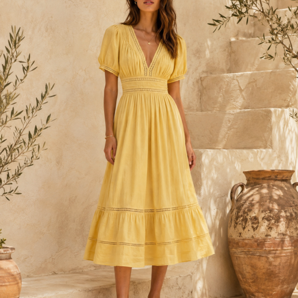Robe Laure en lin et Tencel™ Jaune Etikashion