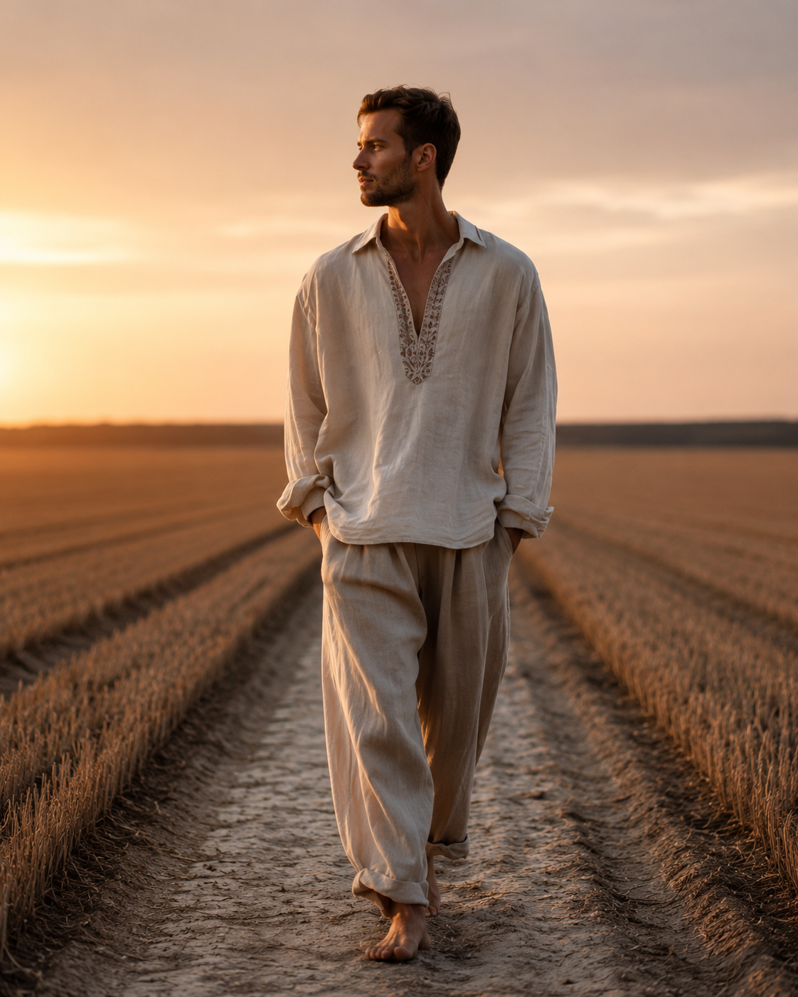 Homme portant une tenue éthique dans un cadre naturel