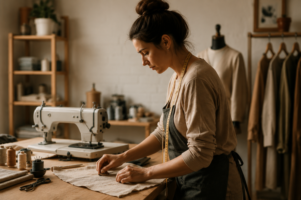 Femme dans un atelier de couture