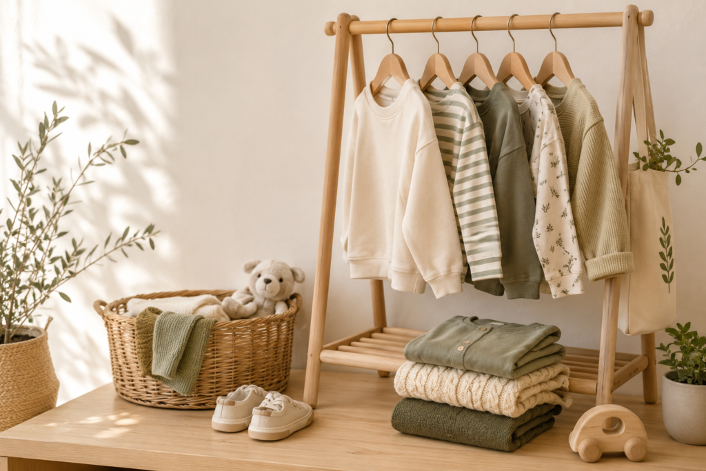 un dressing de vêtements enfants