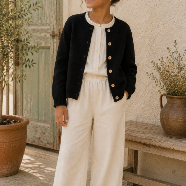 Fille portant un pantalon beige