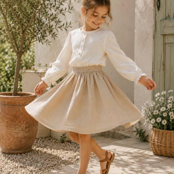 Fille portant une jupe beige