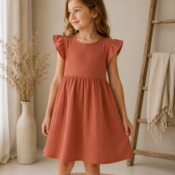 fille portant une robe terracota