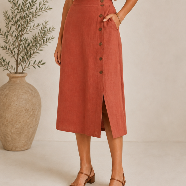 Jupe Élia midi femme en Tencel vert olive Etikashion