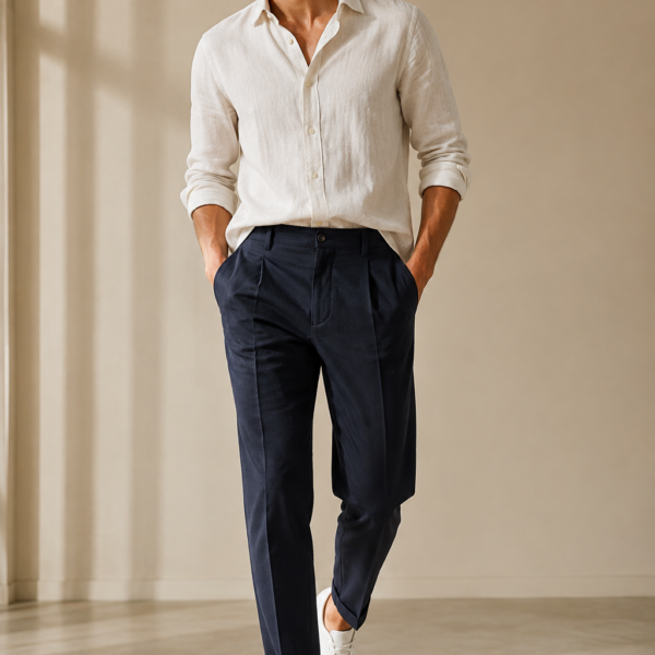 Homme portant le Pantalon Soren bleu marine Etikashion